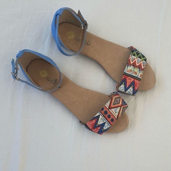 Satin Tribal Patterned Ankle Strap Sandal Size 8 - Picture 2 of 7